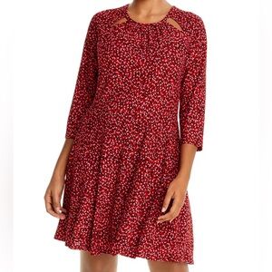 MICHAEL Michael Kors Red Petal Print Cutout Dress‎ Size Small
